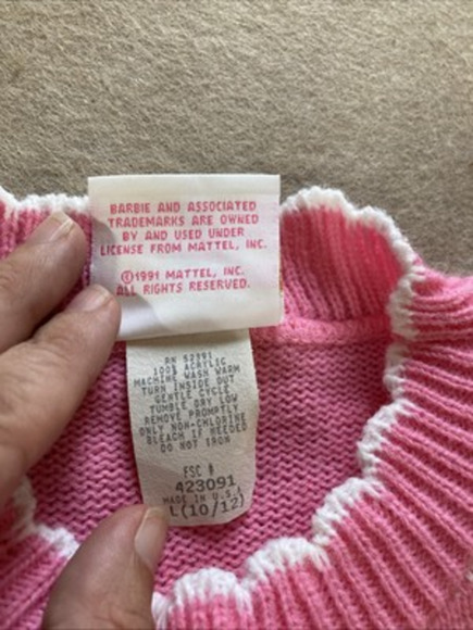 Barbie For Girls Vtg Sweater 90s pink Heart rosette Sz 10/14 Mint Floral Love - Picture 5 of 8